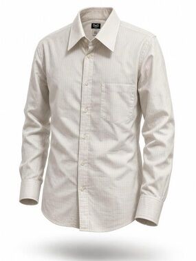 D&G Men's Off-White Textured Long Sleeve Dress Shirt Chest Pocket Formal Wear 40
